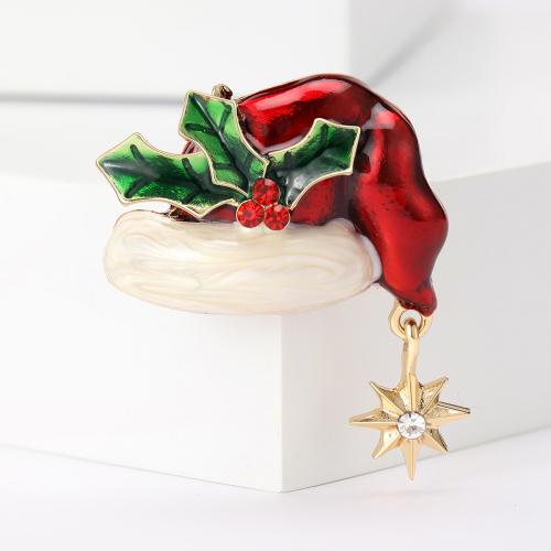 Christmas Brooches Zinc Alloy Christmas Hat gold color plated for woman & enamel & with rhinestone nickel lead & cadmium free Sold By PC