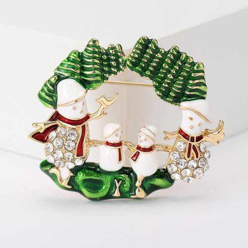 Christmas Brooches, Tibetan Style, Snowman, gold color plated, Christmas Design & enamel & with rhinestone, nickel, lead & cadmium free, Sold By PC