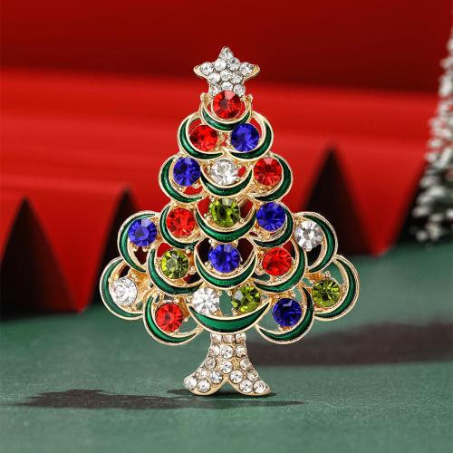 Broches de Navidad, aleación de zinc, Árbol de Navidad, chapado en color de plata, Diseño de Navidad & para mujer & con diamantes de imitación, multicolor, libre de níquel, plomo & cadmio, Vendido por UD