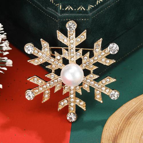 Tibetan Style Brooches, with Plastic Pearl, Snowflake, plated, for woman & with rhinestone, more colors for choice, nickel, lead & cadmium free, Sold By PC