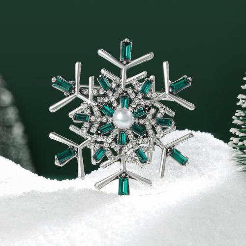 Christmas Brooches Zinc Alloy with Plastic Pearl Snowflake silver color plated for woman & with rhinestone nickel lead & cadmium free Sold By PC