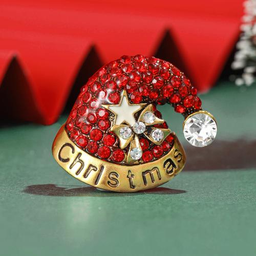 Christmas Brooches, Tibetan Style, Christmas Hat, gold color plated, for woman & enamel & with rhinestone, red, nickel, lead & cadmium free, Sold By PC