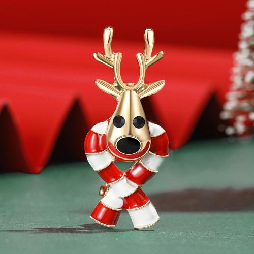 Christmas Brooches, Tibetan Style, Deer, gold color plated, Christmas Design & for woman & enamel, red, nickel, lead & cadmium free, Sold By PC