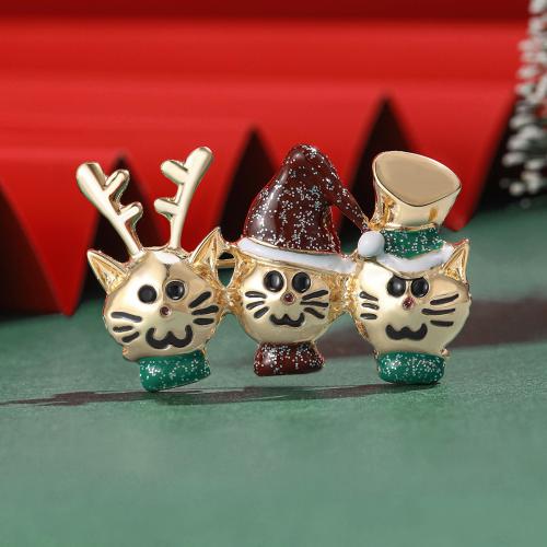 Christmas Brooches, Tibetan Style, Cat, gold color plated, Christmas Design & for woman & enamel, nickel, lead & cadmium free, Sold By PC