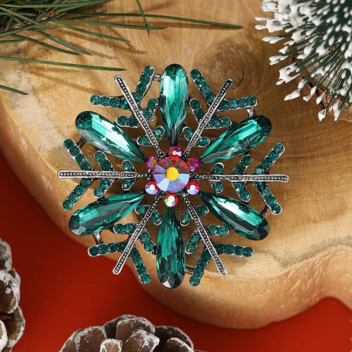 Christmas Brooches, Tibetan Style, Snowflake, plated, Christmas Design & for woman & with rhinestone, more colors for choice, nickel, lead & cadmium free, Sold By PC