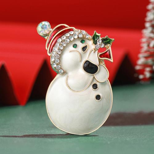 Christmas Brooches, Tibetan Style, Snowman, gold color plated, Christmas Design & for woman & enamel & with rhinestone, white, nickel, lead & cadmium free, Sold By PC