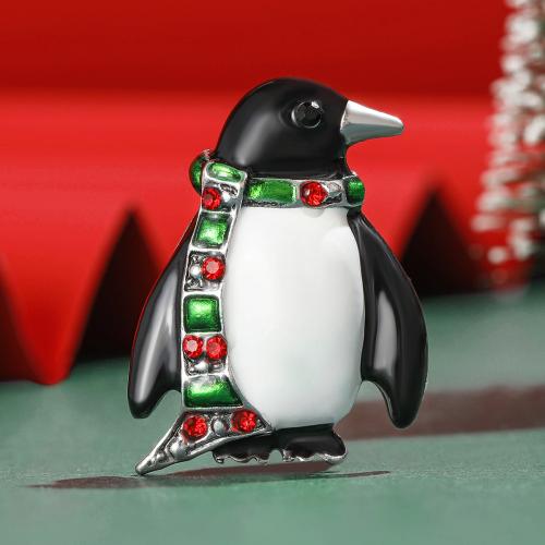 Christmas Brooches, Tibetan Style, Penguin, plated, for woman & enamel & with rhinestone, nickel, lead & cadmium free, Sold By PC