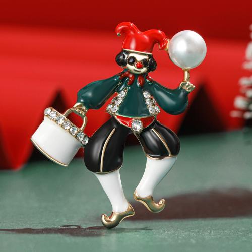 Christmas Brooches Zinc Alloy with Plastic Pearl clown plated for woman & enamel & with rhinestone nickel lead & cadmium free Sold By PC