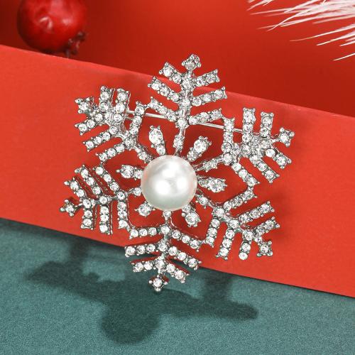 Zinc Alloy Brooches with Plastic Pearl Snowflake plated for woman & enamel & with rhinestone nickel lead & cadmium free Sold By PC