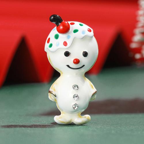 Tibetan Style Brooches, Snowman, plated, for woman & enamel & with rhinestone, white, nickel, lead & cadmium free, Sold By PC