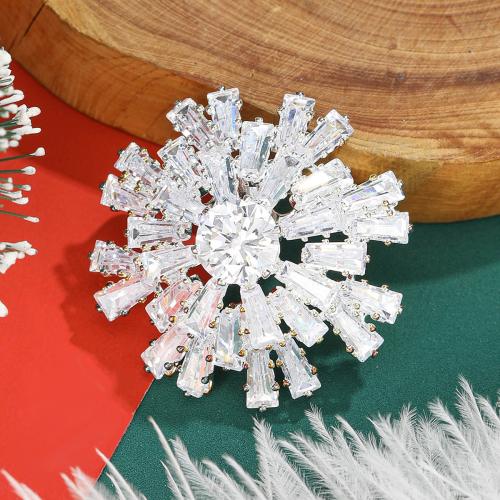 Tibetan Style Brooches, Snowflake, plated, for woman & with rhinestone, more colors for choice, nickel, lead & cadmium free, Sold By PC