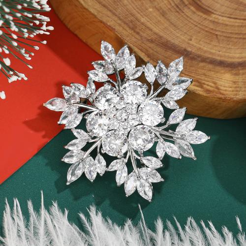 Brass Brooch, Snowflake, plated, micro pave cubic zirconia & for woman, more colors for choice, nickel, lead & cadmium free, Sold By PC