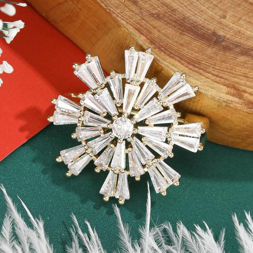 Brass Brooch, Snowflake, plated, micro pave cubic zirconia & for woman, more colors for choice, nickel, lead & cadmium free, Sold By PC