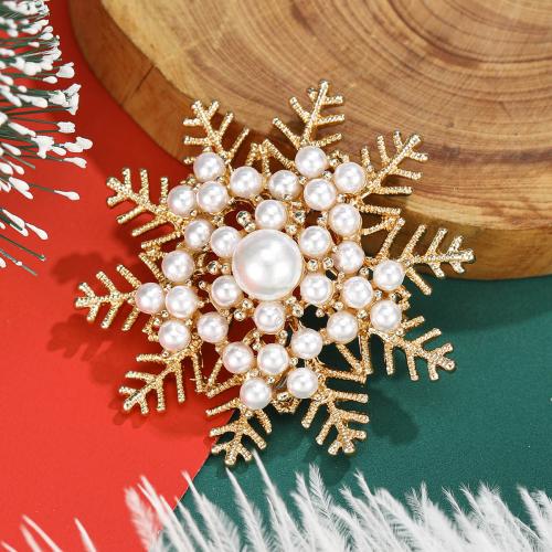 Brass Brooch, with Plastic Pearl, Snowflake, plated, micro pave cubic zirconia & for woman, more colors for choice, nickel, lead & cadmium free, Sold By PC