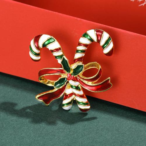 Broches de Navidad, aleación de zinc, Bastón de Caramelo de Navidad, chapado en color dorado, Diseño de Navidad & para mujer & esmalte, multicolor, libre de níquel, plomo & cadmio, Vendido por UD