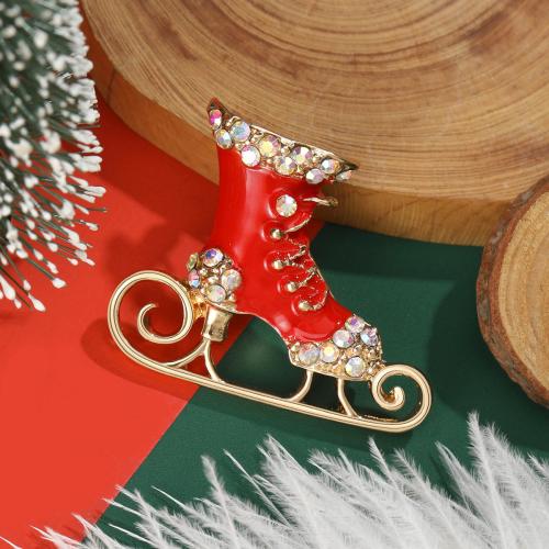 Broches de Natal, liga de zinco, Sapatos, cromado de cor dourada, Design de Natal & para mulher & esmalte & com strass, Mais cores pare escolha, níquel, chumbo e cádmio livre, vendido por PC