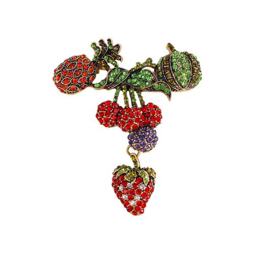 Broches en alliage de zinc, fraise, Placage, bijoux de mode & avec strass, couleurs mélangées, protéger l'environnement, sans nickel, plomb et cadmium, 75x85mm, Vendu par PC