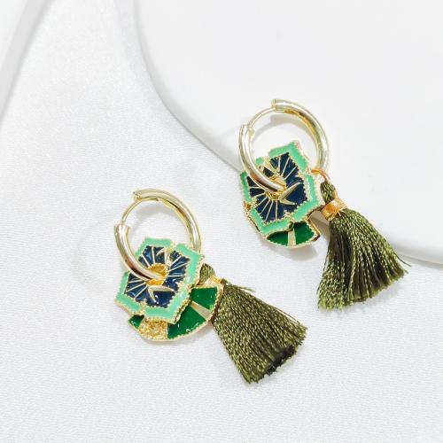 Boucles d'oreilles en alliage de zinc, avec Caddice, Placage, bijoux de mode & émail, vert, protéger l'environnement, sans nickel, plomb et cadmium, 38x17mm, Vendu par paire