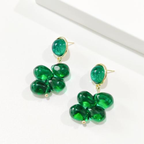 Boucles d'oreilles en alliage de zinc, avec chalumeau, Placage, bijoux de mode, vert, protéger l'environnement, sans nickel, plomb et cadmium, 22x42mm, Vendu par paire