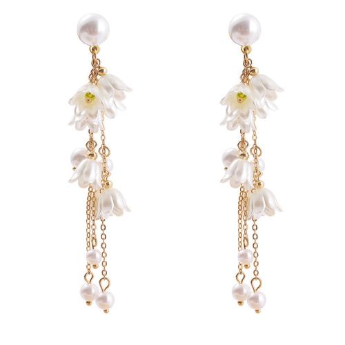 Tibetan Style Drop Earrings, with Plastic Pearl & Acrylic, gold color plated, fashion jewelry, golden, nickel, lead & cadmium free, 24x94mm, Sold By Pair