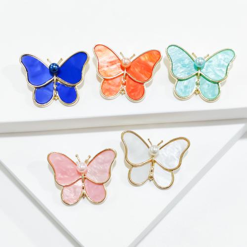 Broches de aleación de zinc, con Nácar & Perlas plásticas, Mariposa, chapado, Joyería, más colores para la opción, libre de níquel, plomo & cadmio, 33x24mm, Vendido por UD