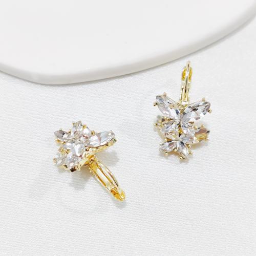 Boucles d'oreilles en alliage de zinc, Placage de couleur d'or, bijoux de mode & pavé de micro zircon, doré, protéger l'environnement, sans nickel, plomb et cadmium, 14x26mm, Vendu par paire