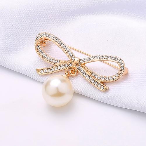 Tibetan Style Brooches, with Plastic Pearl, Bowknot, plated, fashion jewelry & with rhinestone, more colors for choice, nickel, lead & cadmium free, 20x20mm, Sold By PC