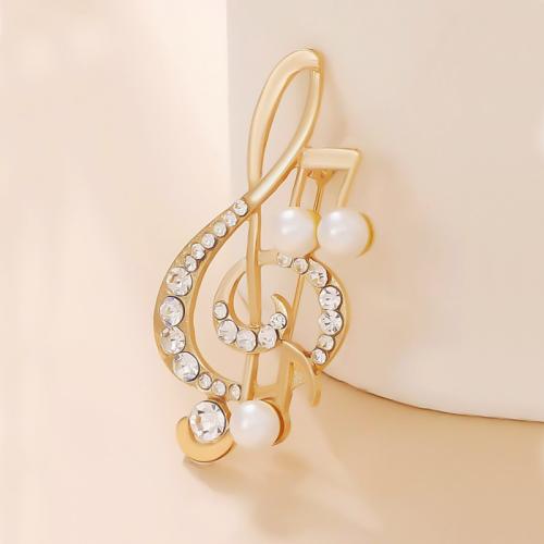 Tibetan Style Brooches, with Plastic Pearl, Music Note, plated, fashion jewelry & with rhinestone, more colors for choice, nickel, lead & cadmium free, 24x54mm, Sold By PC