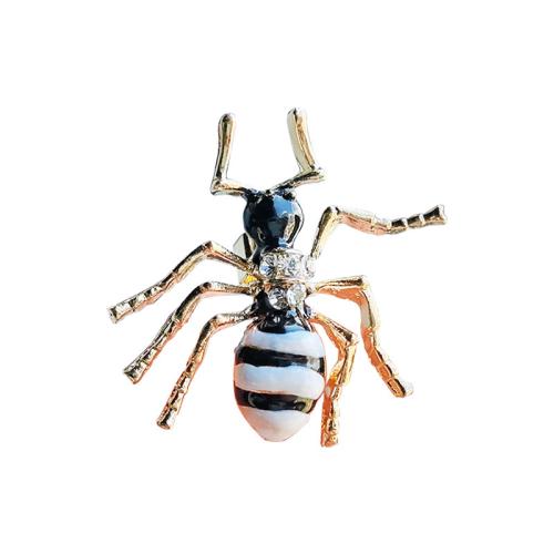 Tibetan Style Brooches, Ant shape, gold color plated, fashion jewelry & enamel & with rhinestone, golden, nickel, lead & cadmium free, 30x28mm, Sold By PC