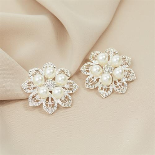 Tibetan Style Brooches, with Plastic Pearl, Flower, plated, fashion jewelry & with rhinestone, more colors for choice, nickel, lead & cadmium free, 50x50mm, Sold By PC