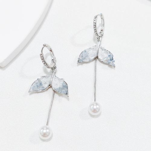 Boucles d'oreilles en alliage de zinc, avec cristal, Placage de couleur argentée, bijoux de mode & avec strass, argent, protéger l'environnement, sans nickel, plomb et cadmium, 24x67mm, Vendu par paire