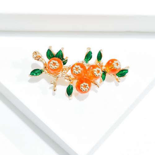 Zinklegering broches, Zinc Alloy, fruit, gold plated, mode sieraden & glazuur, oranje, nikkel, lood en cadmium vrij, 51x26mm, Verkocht door PC