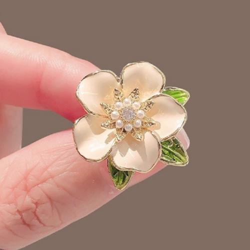 Zinc Alloy Brooches with Plastic Pearl Flower plated fashion jewelry & enamel mixed colors nickel lead & cadmium free Sold By PC