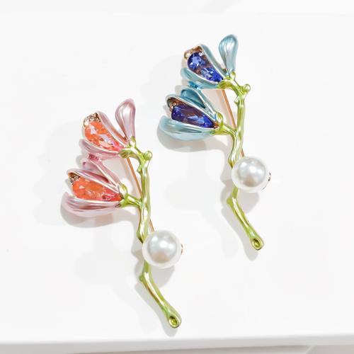 Tibetan Style Brooches, with Plastic Pearl, Flower, plated, fashion jewelry & enamel, more colors for choice, nickel, lead & cadmium free, 65x33mm, Sold By Pair