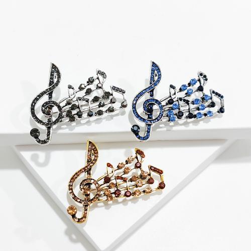 Tibetan Style Brooches, Music Note, plated, fashion jewelry & with rhinestone, more colors for choice, nickel, lead & cadmium free, 57x45mm, Sold By Pair