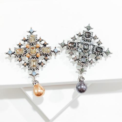 Zinc Alloy Brooches with Plastic Pearl plated fashion jewelry & with rhinestone nickel lead & cadmium free Sold By PC