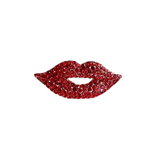 Zinklegierung Broschen, Lippe, plattiert, Modeschmuck & mit Strass, rot, frei von Nickel, Blei & Kadmium, 35x160mm, verkauft von PC