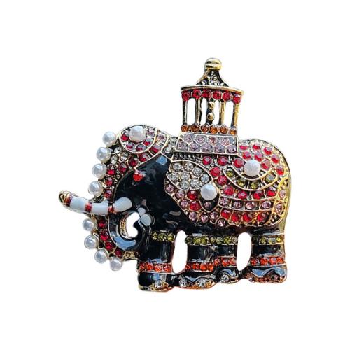 Zinc Alloy Brocher, med Plastic Pearl, Elephant, forgyldt, mode smykker & emalje & med rhinestone, blandede farver, nikkel, bly & cadmium fri, 42x42mm, Solgt af PC