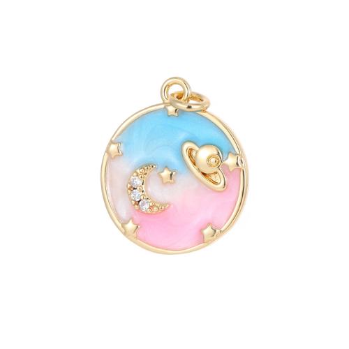 Pendentifs en laiton zircon cubique (CZ), avec zircon cubique, Plaqué d'or 14K, DIY & styles différents pour le choix & émail, plus de couleurs à choisir, Vendu par PC