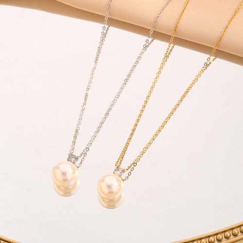 Titanium Steel Necklace, with Plastic Pearl, with 5cm extender chain, Vacuum Ion Plating, fashion jewelry & for woman & with rhinestone, more colors for choice, Length:Approx 40 cm, Sold By PC