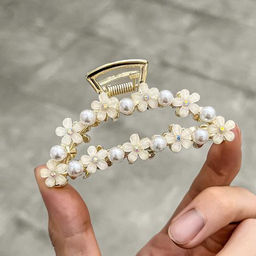 Hair Claw Clips, Tibetan Style, with Lampwork & Plastic Pearl, plated, for woman & with rhinestone, gold, 85x40mm, Sold By PC