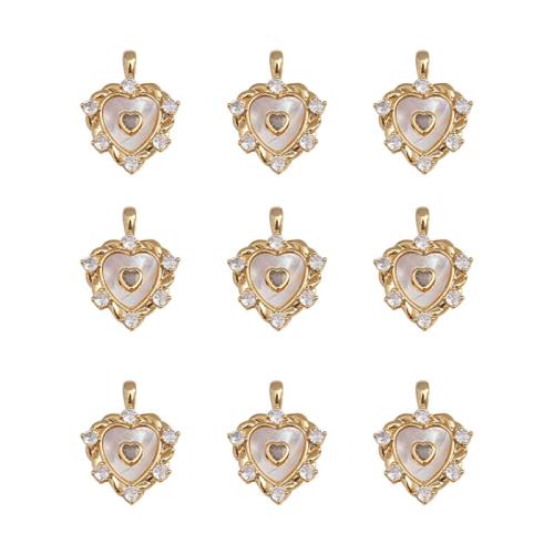 Cubic Zirconia Micro Pave Brass Pendant, with Shell, Heart, plated, DIY & micro pave cubic zirconia, more colors for choice, 22x17mm, Sold By PC