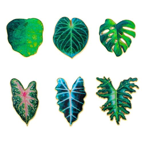 Broches en alliage de zinc, feuille, Placage, styles différents pour le choix & pour femme & émail, vert, Vendu par PC