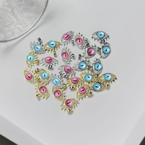 Evil Eye Pendants, Tibetan Style, with Resin, plated, DIY & micro pave cubic zirconia, more colors for choice, 20x12mm, Sold By PC