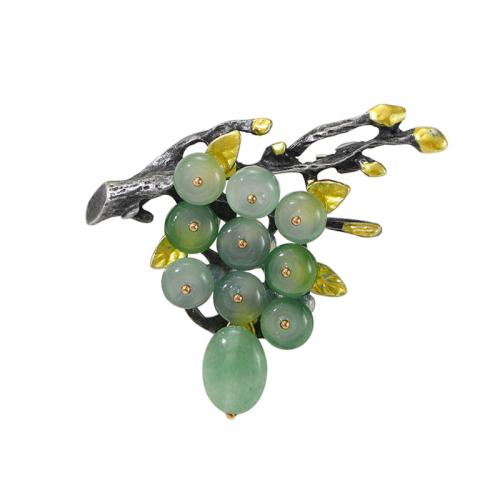 Tibetan Style Brooches, with Resin, Grape, plated, for woman & enamel, green, Sold By PC