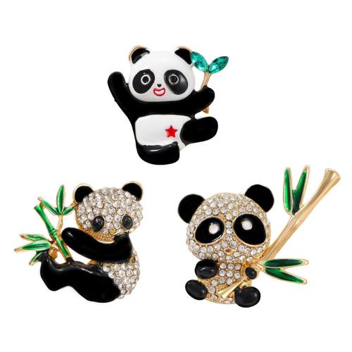 Zinc Alloy Brooches Panda plated & for woman & enamel & with rhinestone black Sold By PC