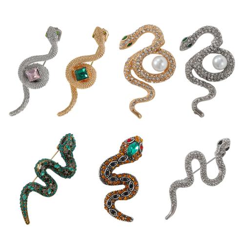 Zinc Alloy Brooches with Plastic Pearl Snake plated & for woman & with rhinestone Sold By PC