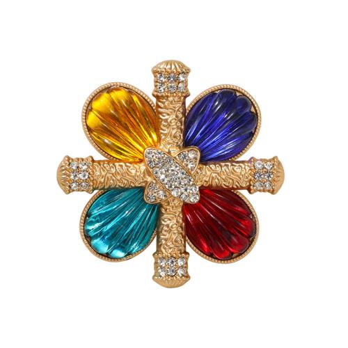 Tibetan Style Brooches, plated, for woman & with rhinestone, multi-colored, Sold By PC