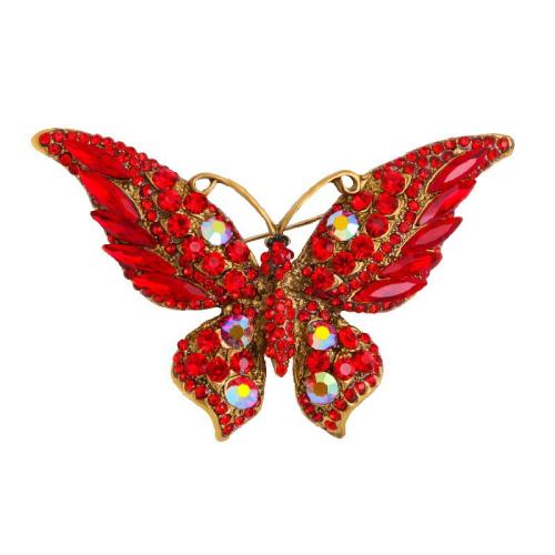 Zinc Alloy Brooches with Crystal Butterfly plated & for woman & with rhinestone Sold By PC