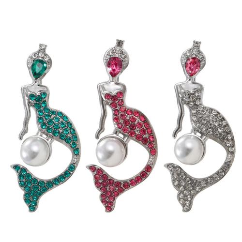 Zinc Alloy Brooches with Plastic Pearl Mermaid plated for woman & with rhinestone Sold By PC